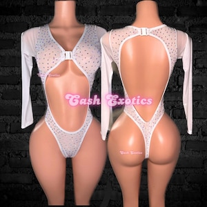 Ropa de baile exótica, traje de stripper, pieza de malla, manga larga
