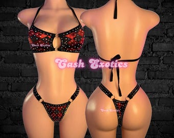Exotic dancewear, red two piece , stripper outfit