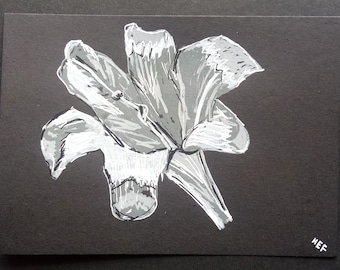 Flower Sketch Art, Silver Lily Minimalist Drawing, Original Marker Drawing, One-of-a-kind Traditional Hand-Drawn Botanical Wall Art