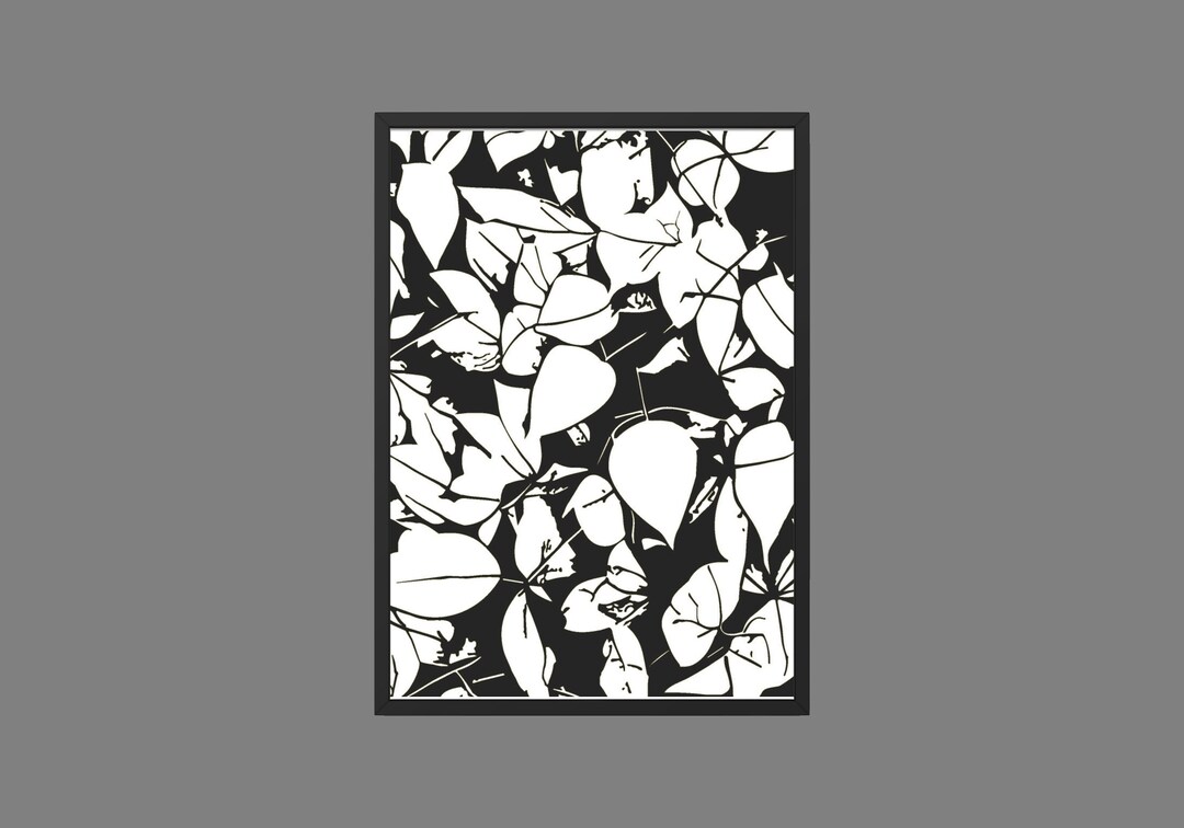 Abstract Leaves Wall Art, 5x7 Printable Black and White Leaf Print ...
