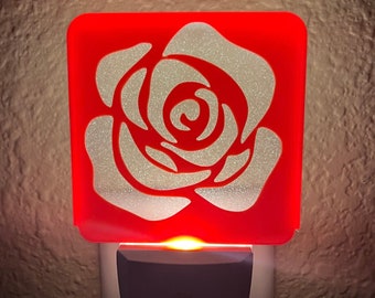 Veilleuse LED enfichable Rose Blossom avec capteur de lumière, veilleuse fleur, veilleuse impression 3D pour chambre d'enfant