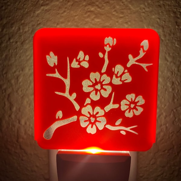 Cherry Blossom Plug-in LED Night Light with Auto Light Sensor, Flower Nightlight, Nursery Kid Room 3D Print Night Light, Automatic Light