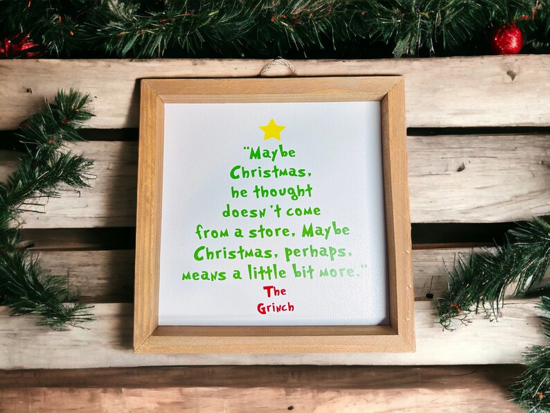 The Grinch Christmas Tree Quote Wooden Hanging Sign 8in X 8in Etsy