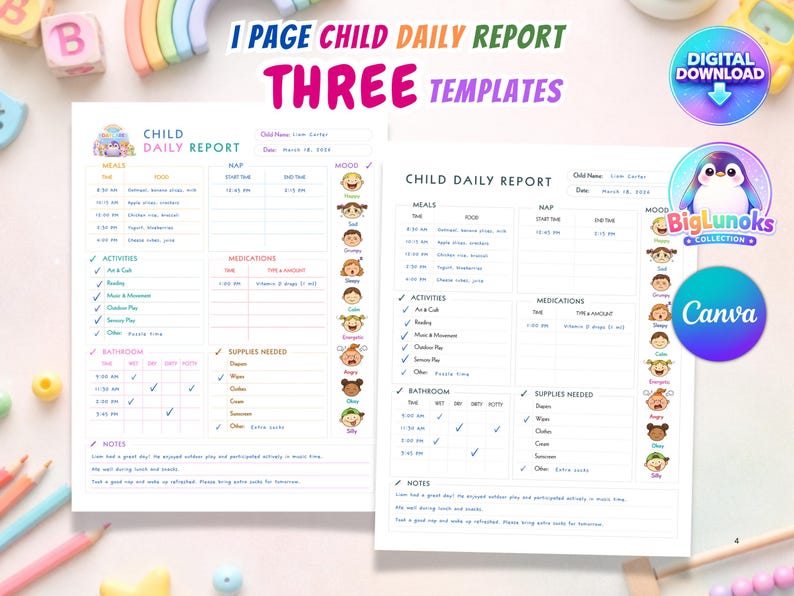 Child Daily Report Template Daycare Daily Sheet Preschool Report ...
