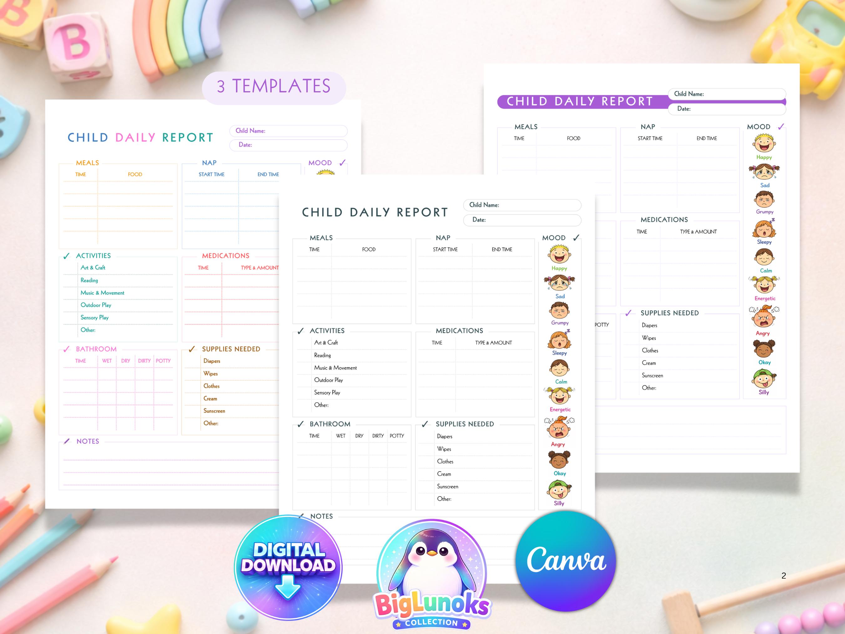 Child Daily Report Template Daycare Daily Sheet Preschool Report ...