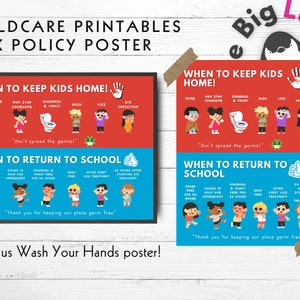 Kinder Poster Vorschule Flyer Kinderfürsorge druckbare Schilder Krank Richtlinienausdruck Waschraum Schilder Klassenzimmer Dekoration Kita Zimmer Poster