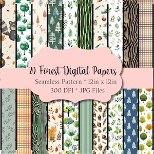 Wald Musterdesigns Natur Digitales Papier Sofortiger Download Buchcover Vintage Tapete Hintergrund Junk Journal Decoupage Papierhandwerk