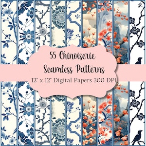 Chinoiserie Vol 1 Seamless Pattern Digital Paper Oriental Asian Digital Download Vintage Decoupage Scrapbook Wallpaper Book Cover Journal