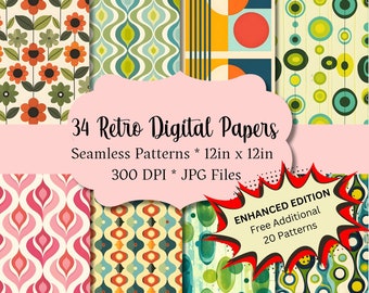 Retro Seamless Patterns Digital Paper Instant Download Printable Decoupage Paper Book Cover Vintage Groovy 60s 70s Wallpaper Journal Craft