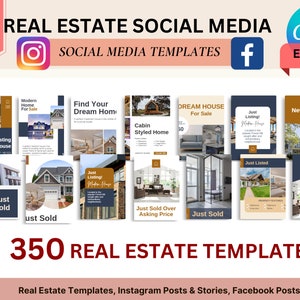 350 Real Estate Social Media Templates Instagram Templates Facebook Templates for Posts and Stories Editable in Canva
