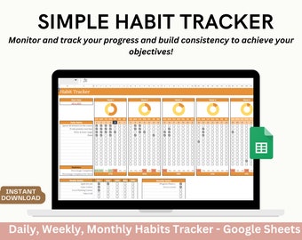 Google Sheets Habit Tracker Spreadsheet Template, Daily Weekly and Monthly Habit Tracker for Google Sheets, Habit Planner Spreadsheet