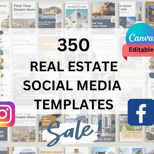 350 Real Estate Social Media Templates | Social Media Post Templates for Facebook and Instagram for Business | Posts and Stories Templates
