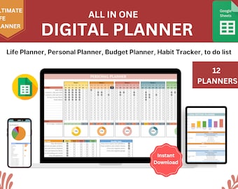 Digital Life Planner for Google Sheets Personal Digital Planner Habit Tracker Daily Planner Budget Tracker To Do List Monthly Calendar Track