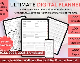 Digital Planner 2023 2024 2025 Undated Digital Planner iPad Planner Goodnotes Daily Planner with Stickers Digital Dated Planner Hyperlinked