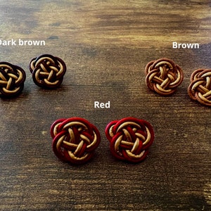 Stud earrings with Japanese ornamental knot, Ume-musubi, leather stud earrings image 5