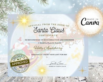 Editable Santa Nice List Certificate Template (Digital Download)