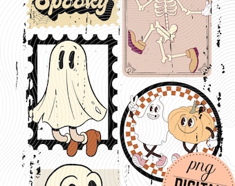 Clipart z duchem z Halloween w stylu vintage: Retro, upiorny PNG, SVG (pobieranie cyfrowe)