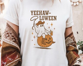 Yeehaw-loween Ghost T-Shirt: Western Cowboy Halloween Tee