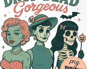 Retro Halloween Szkielet Dziewczyna Klipart, Vintage Ghoul Pinup (SVG PNG)
