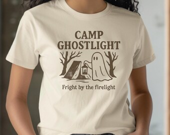 Camp Ghost Light Shirt: Retro Halloween Camping Tee