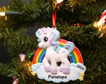 Lily Pony Unicorn Personalized Christmas Ornament, Rainbow Unicorn Custom Ornament for Christmas Tree, Little Girl Ornament