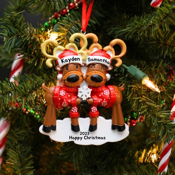 Mr Mrs Reindeer Couple Personalized Christmas Ornament, Family