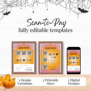 Scannen om QR-codesjablonen te betalen, Halloween digitale scan om te betalen-sjabloon, bewerkbare betaalkaart, Canva-sjabloon, zakelijke betaling, foodtruck
