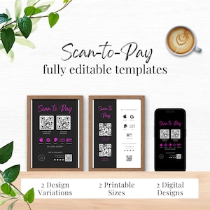Multi QR-code voor bedrijven, Scannen naar betaalsjabloon, Digitale scannen naar betalen, Bewerkbare betaalkaart, Canva-sjabloon, Zakelijke betaling, Make-up