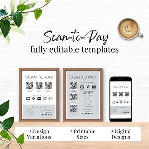 Minimalistische Scan to Pay Canva-sjablonen, digitale Scan to Pay-sjabloon, bewerkbare QR-code betaalkaart, zakelijke betaling, make-upartiest, spa