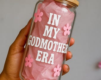 Godmother Era Glass Tumbler | Floral Godmother Gift with Straw