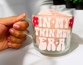 Twin Mum Glasbecher: Benutzerdefinierte Blumenfarben, Geschenk für Mutter der Zwillinge