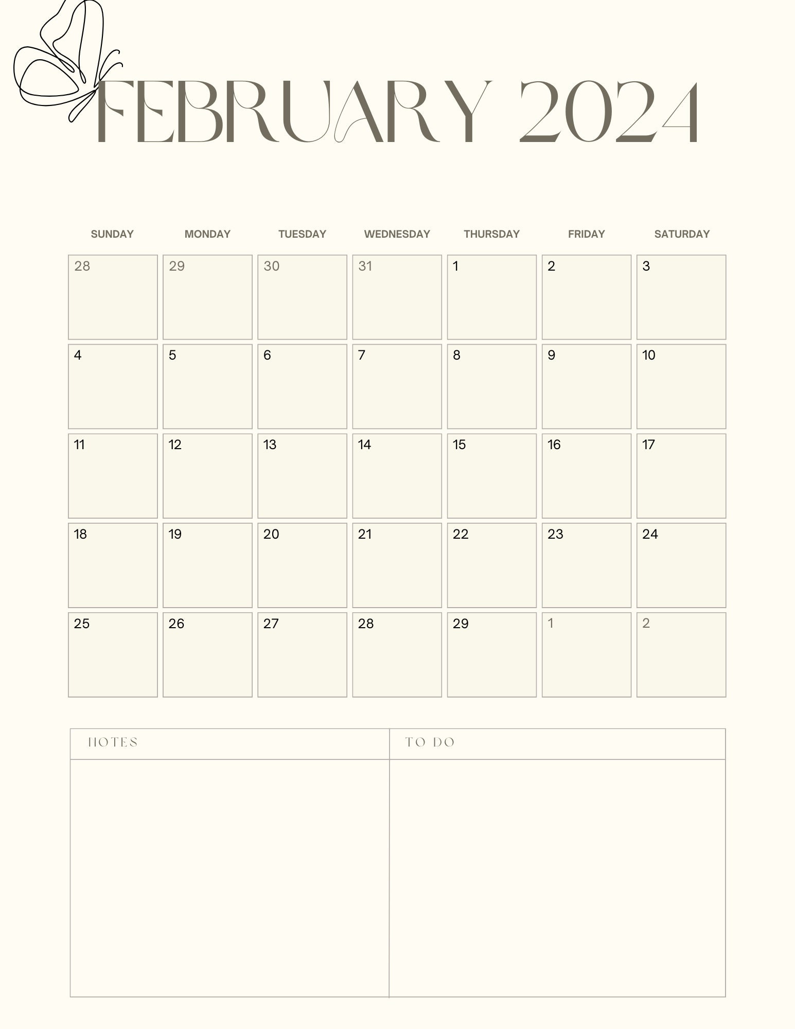 Simple Aesthetic Monthly Calendar 2024 Etsy