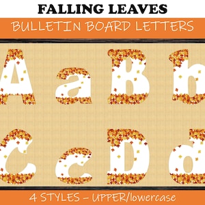 Falling Leaves Letters for easy classroom decorations. Fall theme, 4 Manuscript Fonts, A to Z Bulletin Board Letters, numbers & punctuation