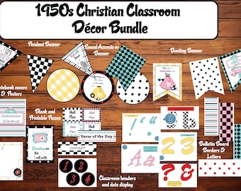 1950s Christian Classroom Decor Bundle: Printable Posters (Digital Download)
