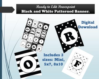 Schwarz weiß gemusterte Wimpelkette: Custom DIY (Digitaler Download)