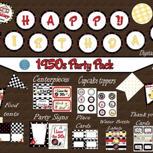 1950s Style Retro Party Decorations for a birthday, Sock Hop, bachelorette or baby shower. From Rock n&#39; Roll to Poodle Skirts to Soda Shop