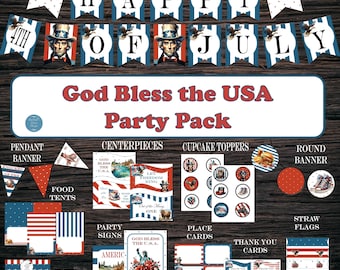 Patriotic Party Decorations: God Bless USA, Editable Banners (Digital Download)
