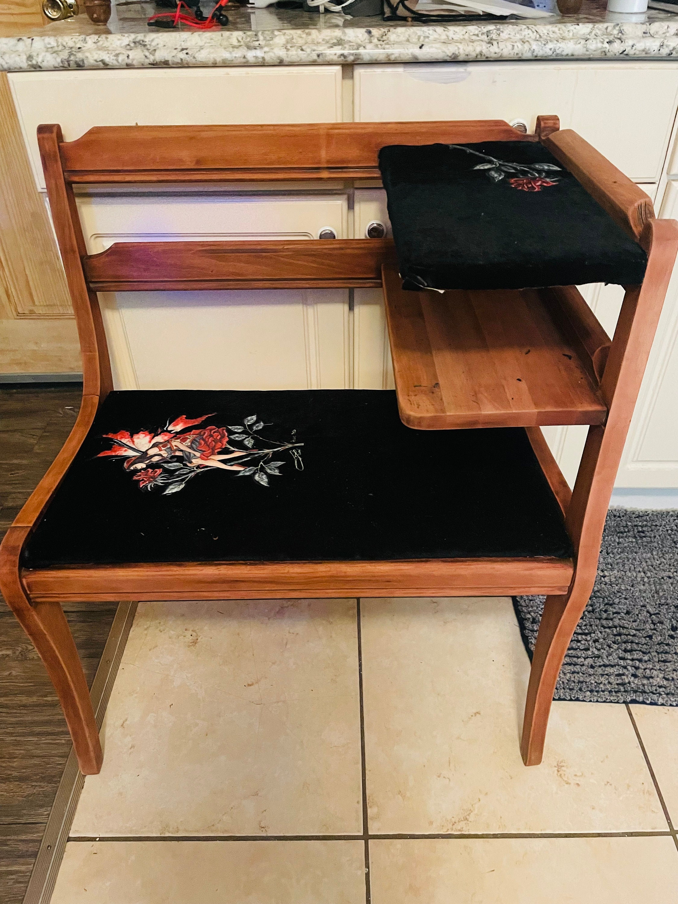 Vintage / Antique Gossip Bench / Telephone Seating - Wood with attached  Seat