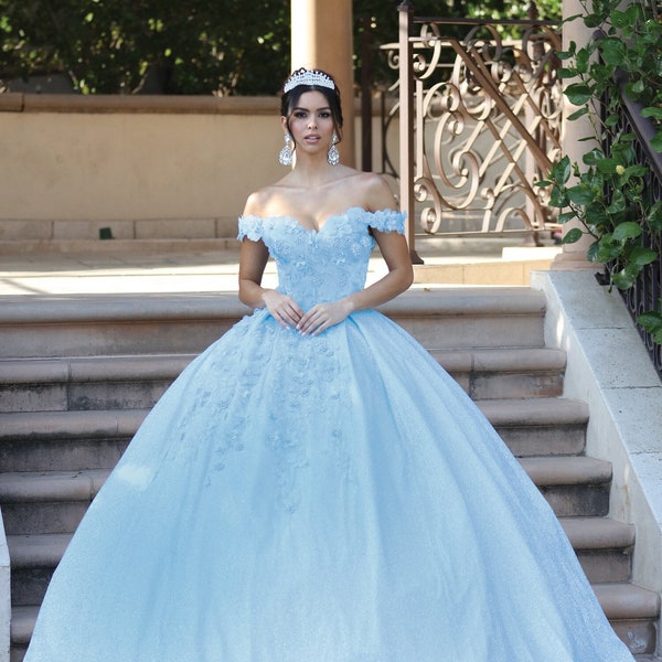 Dancing Queen - 1527 Beaded Floral Appliqued Off Shoulder Ballgown