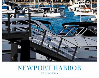 Newport Harbor Poster - California Coastal Wall Art - Newport Beach Harbor View Print - Ocean Harbor Poster - Custom Harbor Poster