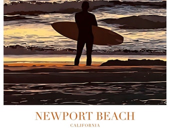 Newport Beach Surfer Art Print: California Coastal Wall Decor