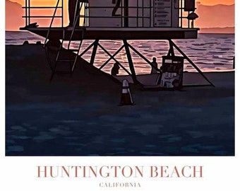 Huntington Beach Lifeguard Tower Art Print: California Coastal Poster