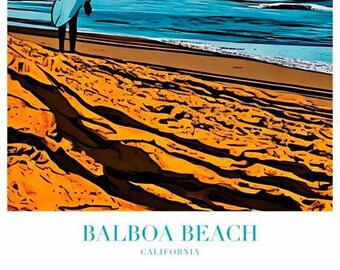Balboa Beach California Poster Series , Balboa Beach Surfer