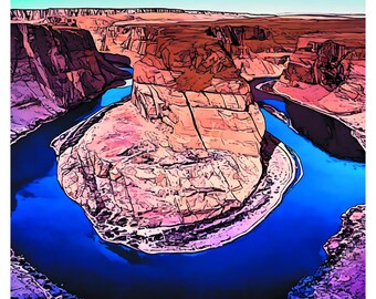 Horseshoe Bend Colorado River Poster - Rustic Wall Art - Scenic Southwest Art - Outdoor Decor Poster - Nature Wall Decor Canyon Art Print