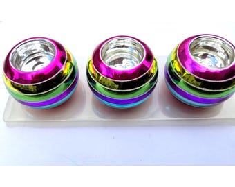 JCP Mercury Glass Votive Holders Set Of 3 Multicolor Stripe Tea Light Holder NEW