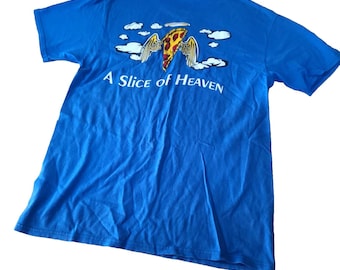 Vintage Mystic Pizza Graphic T Shirt  A Slice of Heaven with Wings Sz M Blue Cotton