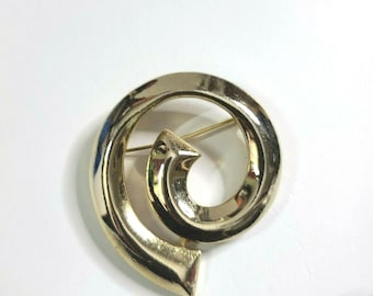 Vintage M.JENT Polished Goldtone Circular Spiral Brooch 2" Lapel Pin Classic