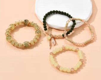 Bohemian Beaded Bracelet, Beaded Bracelet kit, Stretch Bangle Bracelet, Hand jewelry 4pcs.