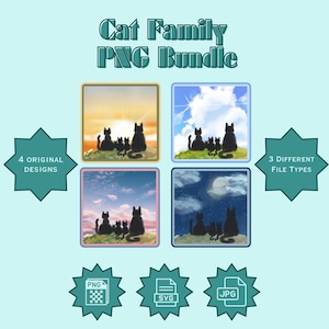 Cat Family, Cat Family SVG, Cat Family PNG, Cat PNG, Cat Clipart, Cat Painting Print, Graphic Bundle
