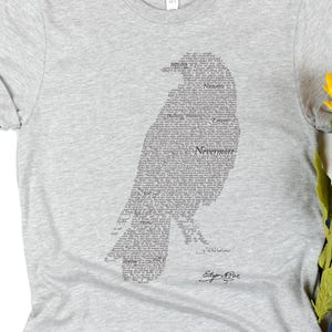 Edgar Allan Poe The Raven Text Art T-Shirt, Gothic Literature Gift, 100% Cotton image 3
